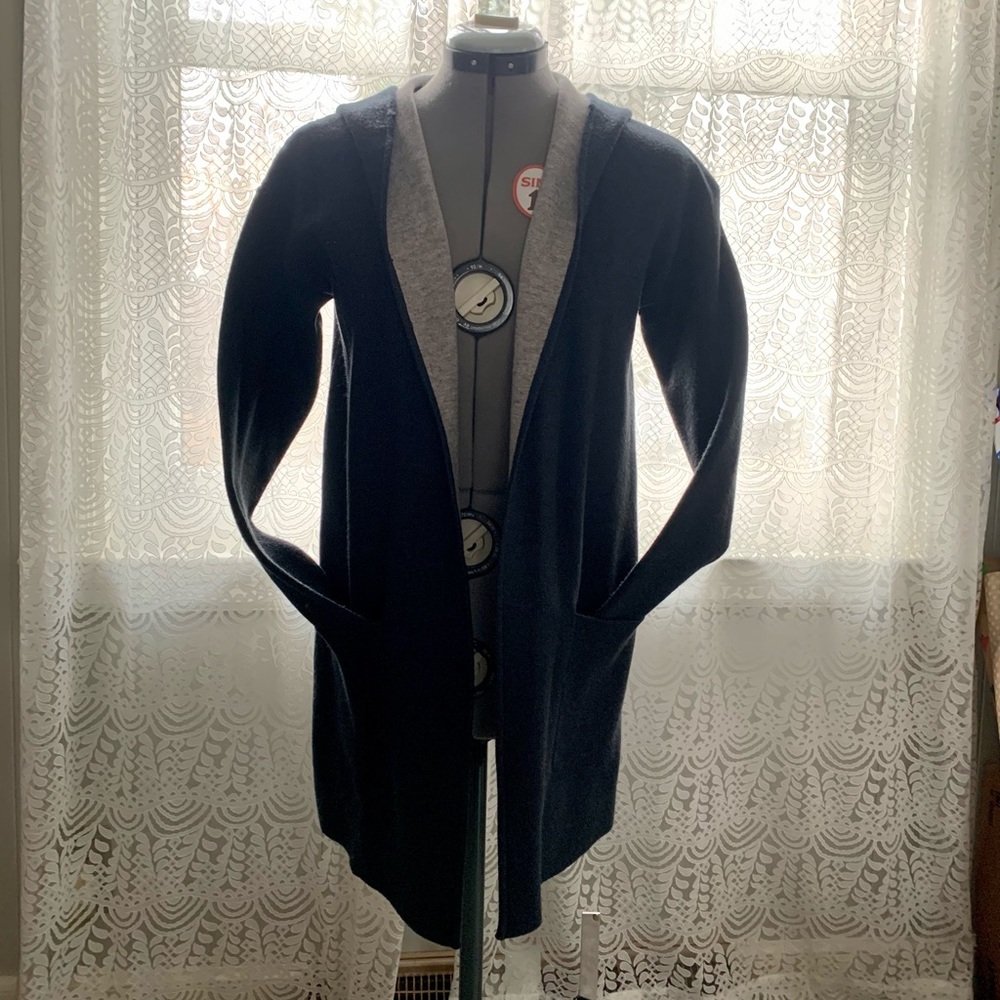 NWT! Magaschoni Black & Gray Hooded Cardigan Sweater Size XS